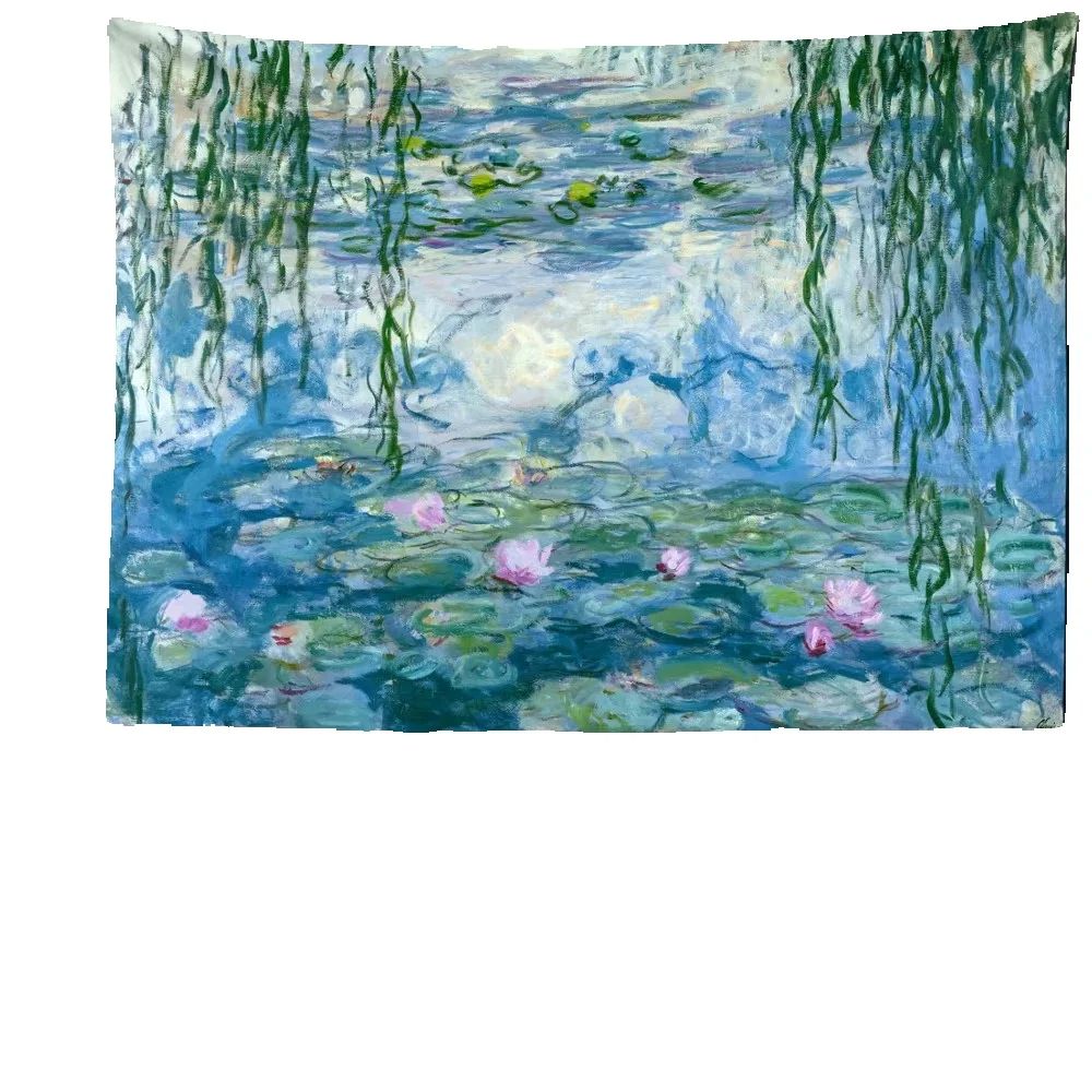 Summer Monet Water Lilies Art Printed Tapestry Living Room Bedroom Background Wall Room Decoration 74x94cm(29x37in)