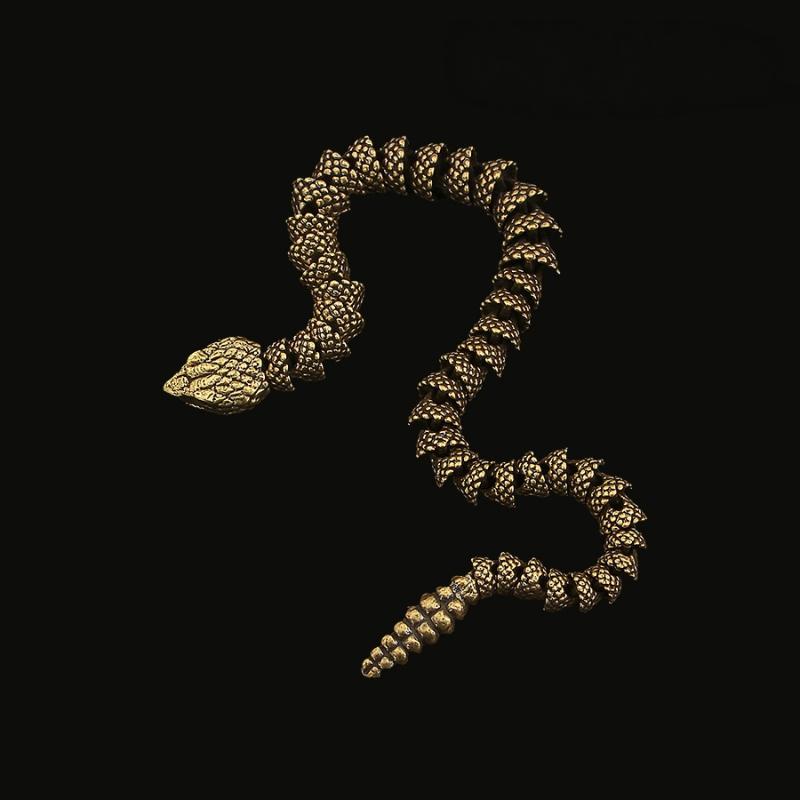Articulated Movable 34cm Brass Snake Ornament Rattlesnake Sculpture for Home Decor