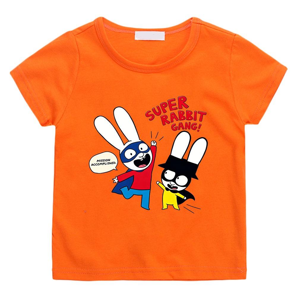 T-shirt per Bambini Cartone Animato Simon Super Coniglio Carina Hip Hop Ragazzi Manga Bambini Top Casual Girocollo T-shirt per l'Estate