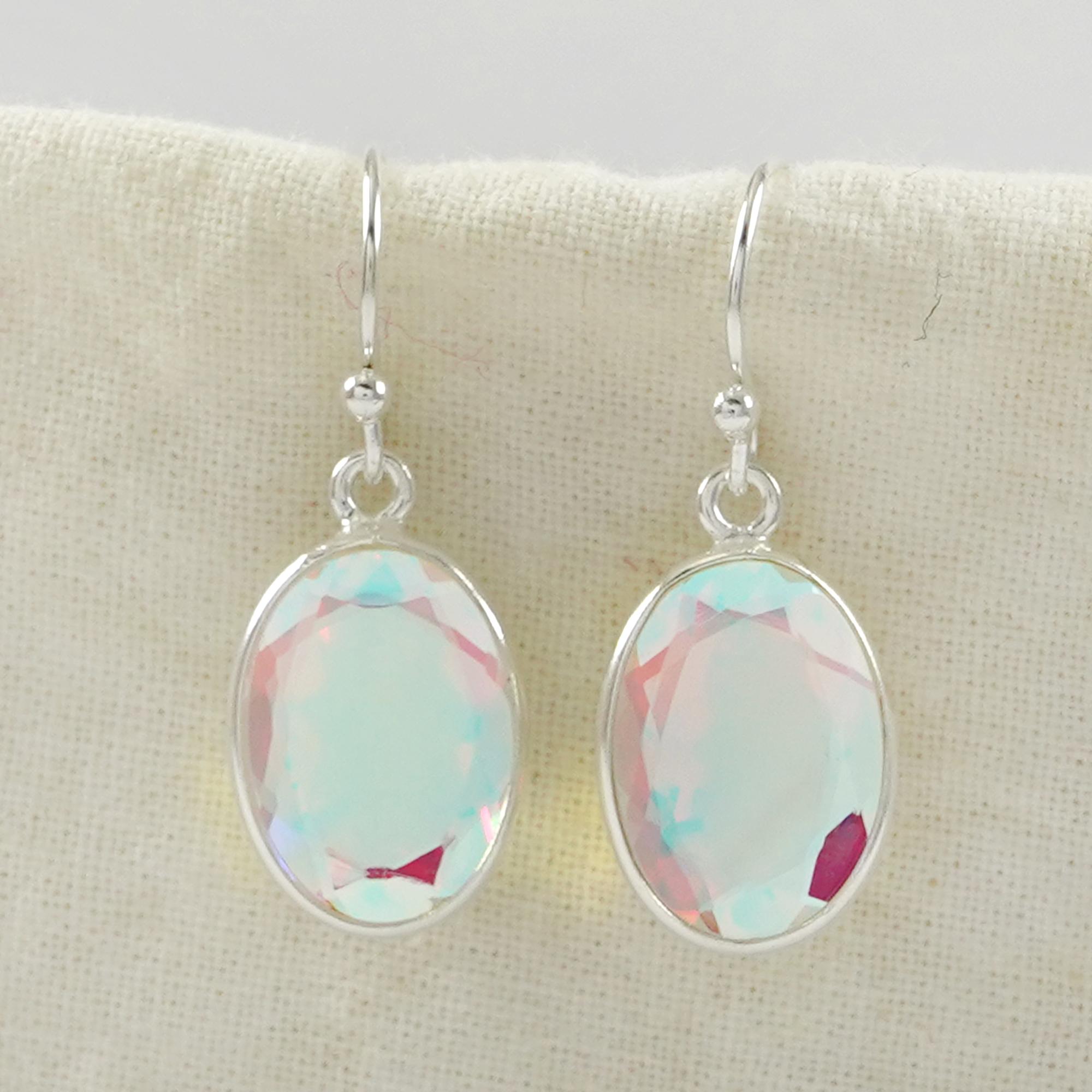 

Natural Angel Aura Quartz Earrings, Handmade Earrings, 925 Sterling Silver, Oval Aura Quartz Earrings, Bezel Earring, Dangle Earrings
