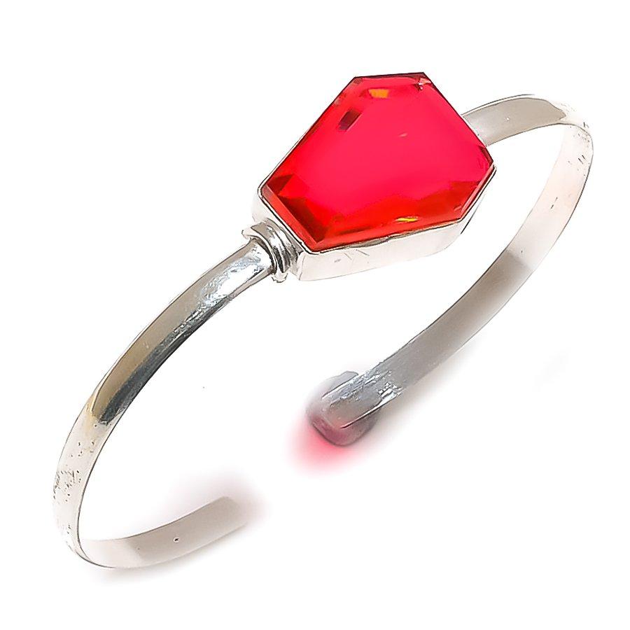 

Натуральный гранат Камень Ручная работа 925 пробы Стерлинговое серебро Браслет-манжета Регулируемый AC-1402