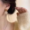 Bow Mink Ball Stud Earrings Women'S Trendy Plush Design Earrings High-End Temperament Earrings