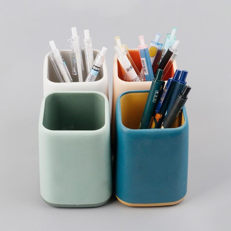 Kawaii Desktop Storage Organizer Simple Plastic Pen Holder Stationery Box for Home Office School Student Use