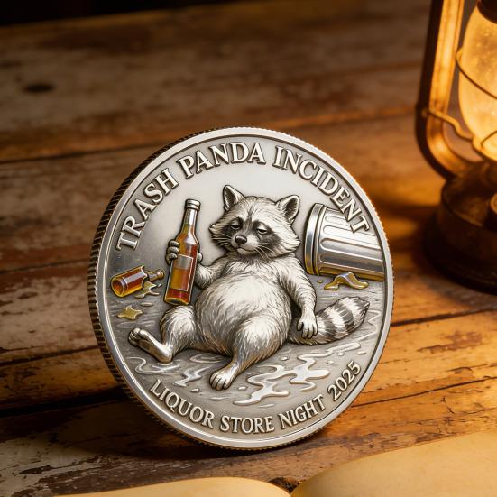 Trasig Panda Incident Utmaningsmynt Dubbelsidig Rolig Tvättbjörn Drickande Mynt Nyhet Skämtpresent för Festälskare Drickare Vänner