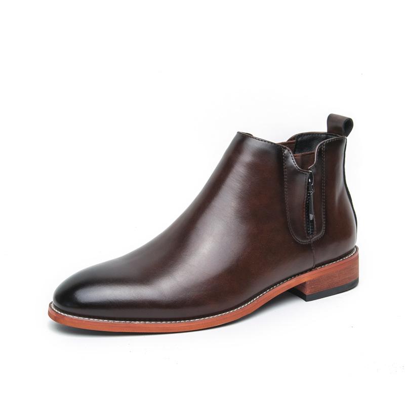 Men s Retro Chelsea High-Top Leather Boots - Classic Autumn/Winter Slip-On Style 40 коричневый