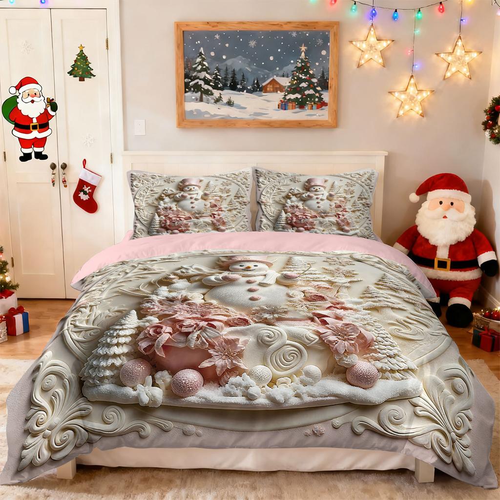 Christmas Snowman Three-Piece Quilt Cover Custom Digital Printing Bedding Set Distribution