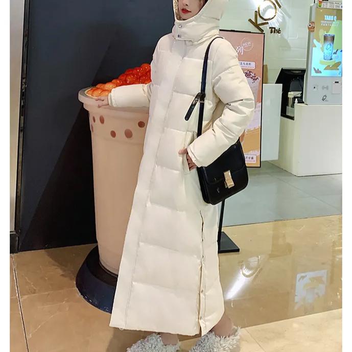 Cotton Coat Long Parka Coat Jacket Women  Autumn Winter Thick Warm Coats Woven Block Trend Hooded White Down Parkas
