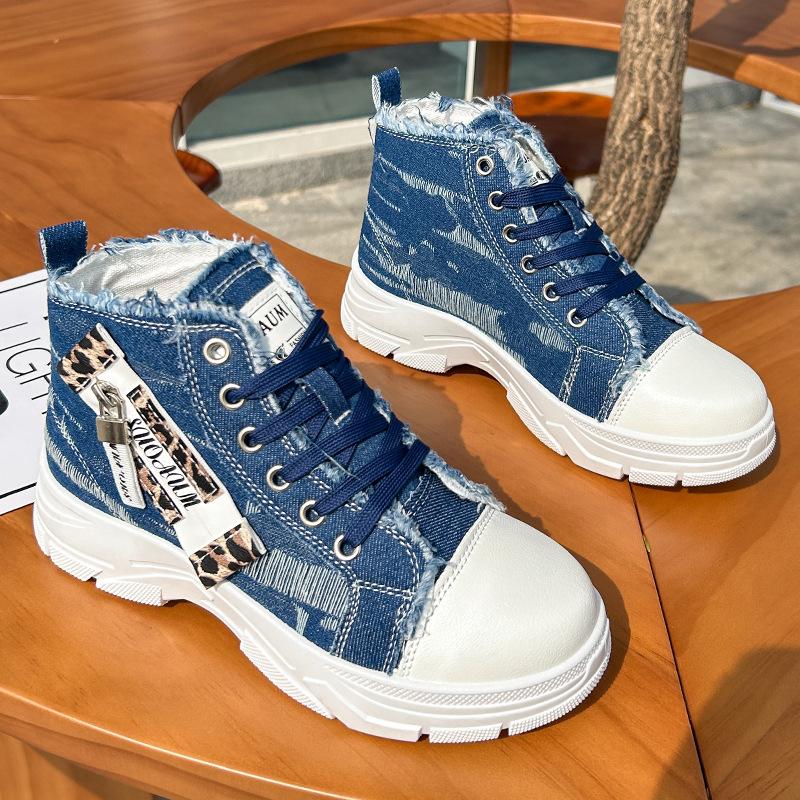 Fashion 2025 Spring Canvas Heightening Women's Shoes New platform Sneakers Women Student Board Shoes High Top Outdoor Casual Shoes