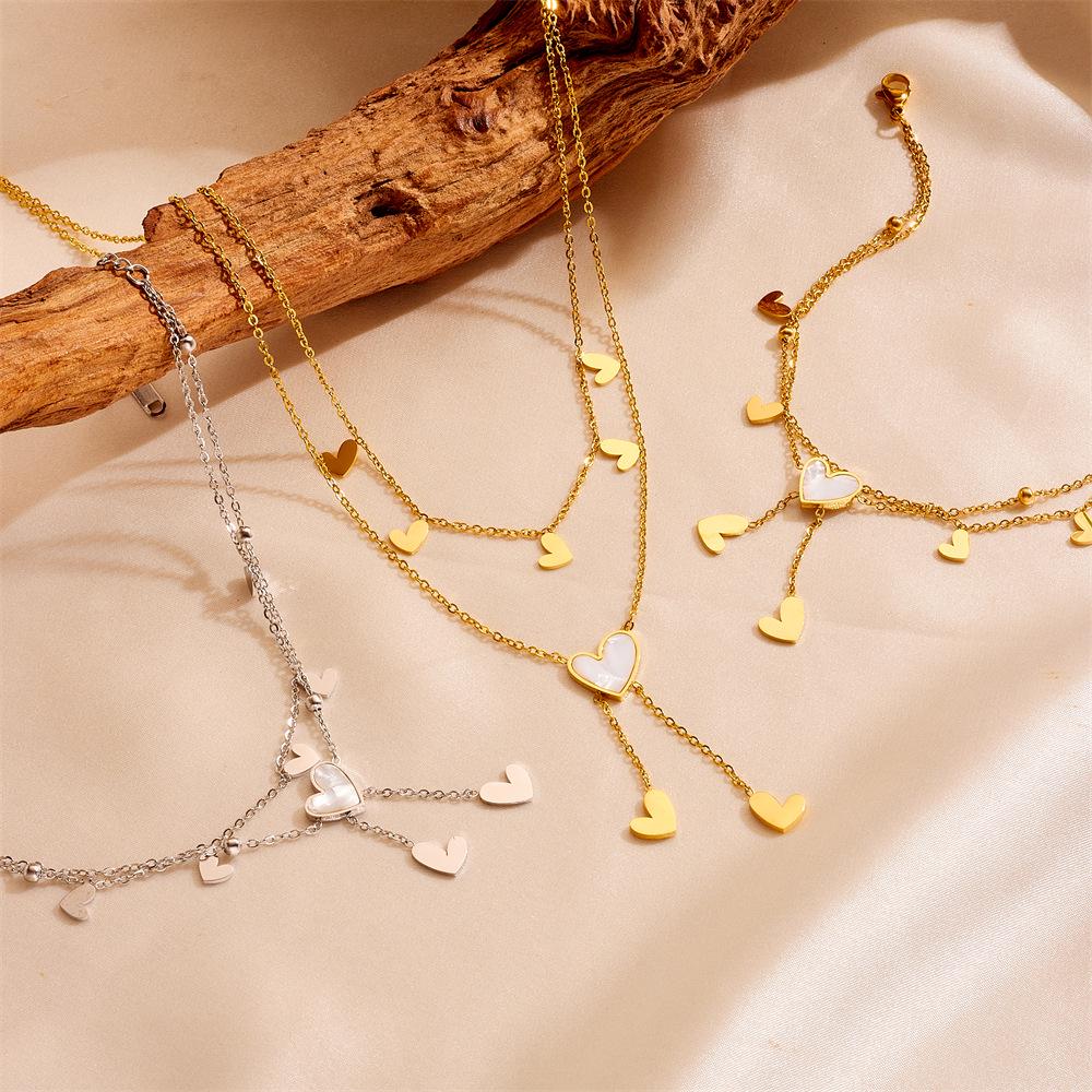 18K Gold-Plated Titanium Steel Heart, Star, Moon Tassel Anklet for Women