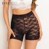 S-XXL Lace High Waist Boyshort Underwear Women's Sexy Hollow Out Solid Color Lingerie Transparent Stretchy Boxer Panties