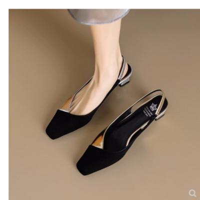 Women Square Toe Sandals Black Toe Patchwork Pumps Gold Sliver Slingbacks Mid Heels Summer Female Dress Shoes Plus Size 41 1363N