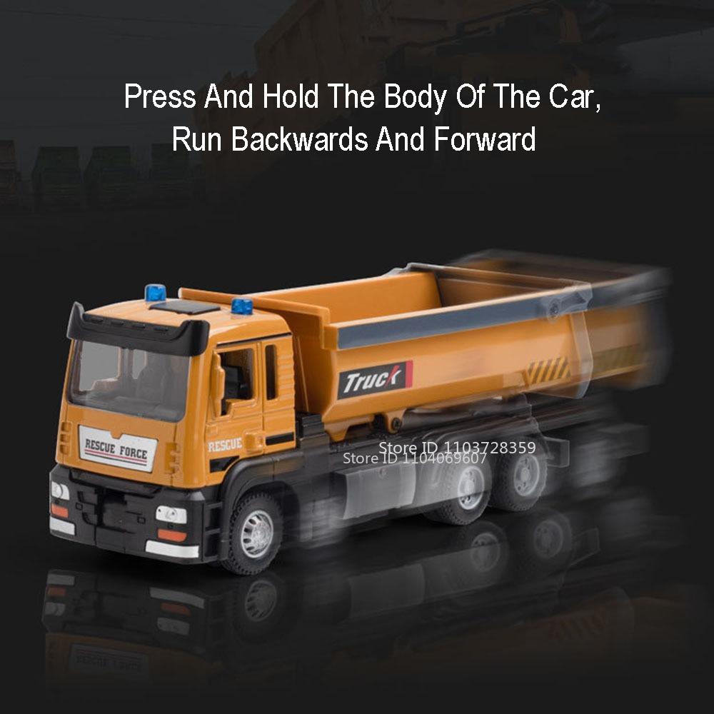 1:32 Alloy Dump Truck Toy Models Metal Diecast Flat Trailer Engineering Vehicles Sound Light Pull Back Rubber Tires Boys Gifts