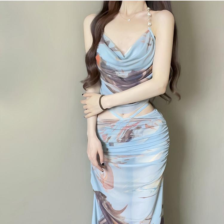 2024 Women's Three-Piece Bikini Set with Long Skirt - Sexy Gathered Swimwear for Seaside Vacations