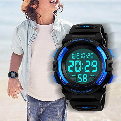 IN Shop Kids' Digital Sports Watch for Boys, Multi-Function Outdoor Watch with 50m Water Resistance, Alerts, Date/Day Display, Dual Time, LED Display,