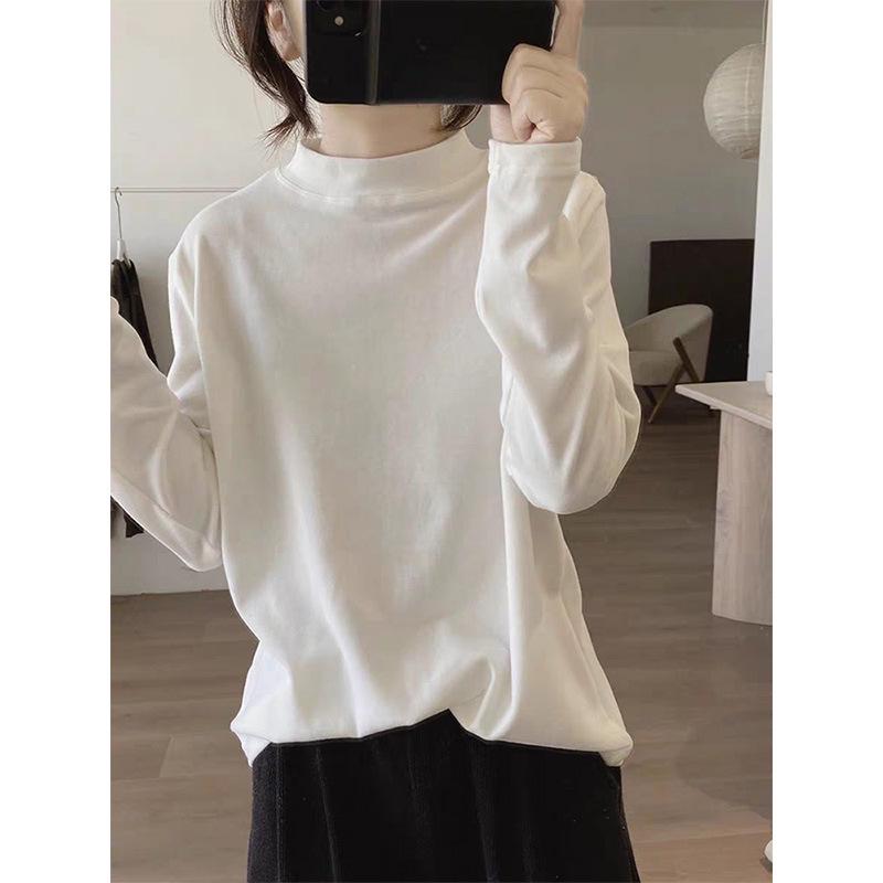 Women's Slimming High Neck Apricot Thermal Fleece Long Sleeve Casual Top - 2026 Autumn/Winter Collection