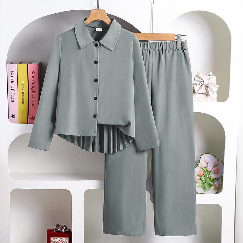 Rudens '25 Laisvalaikio Klostuotos Blūzės ir Plačių Kelnių Rinkinys Vaikams