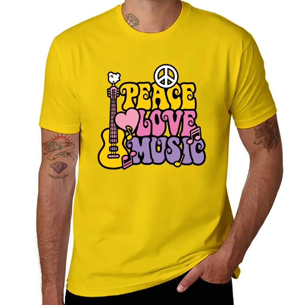 Peace, Love, Music T-Shirt heavyweights summer tops aesthetic clothes men t shirts