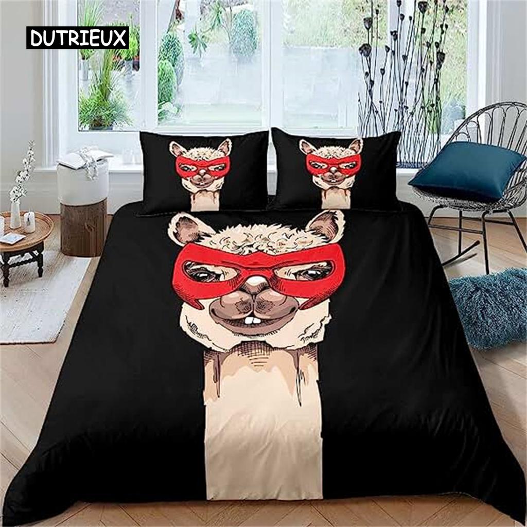 Cartoon Alpaca Duvet Cover Cute Bedding Collection Cartoon Llama Comforter Cover For Boys Girls Teens Animal Theme Bedroom Decor Green