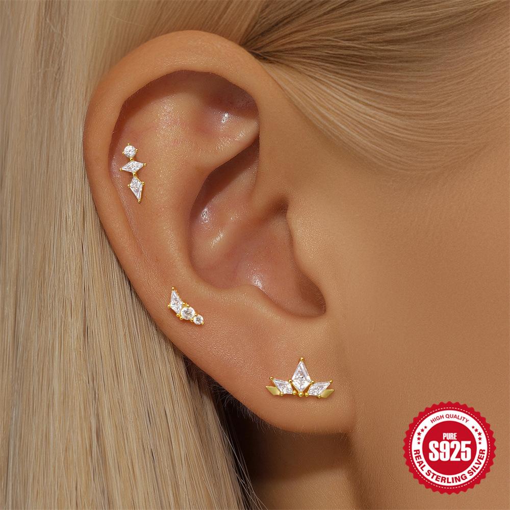 S925 Sterling Silver Devil'S Eye Horse'S Eye Opal Opal Diamond Ball Piercing Threaded Ear Nail Premium