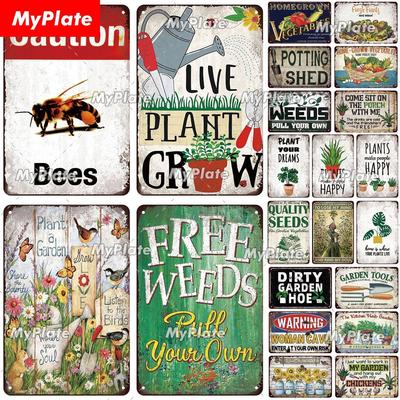 [MyPlate] Vintage Garden Retro Poster Plant Flowers Metal Sign Plate Tin Sign Wall Crafts Decor For Home Plaque Decoration Gift