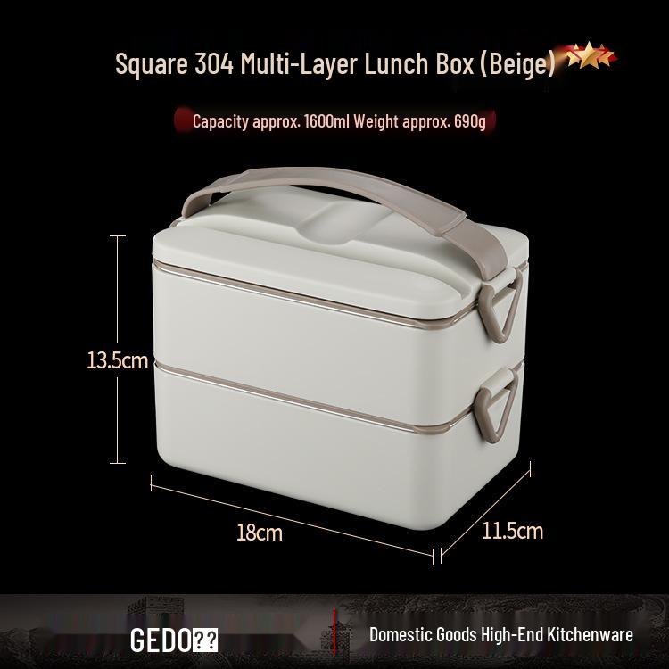 Jidu 304 Stainless Steel Insulated Double-Layer Lunch Box with Dividers for Office & Student Use