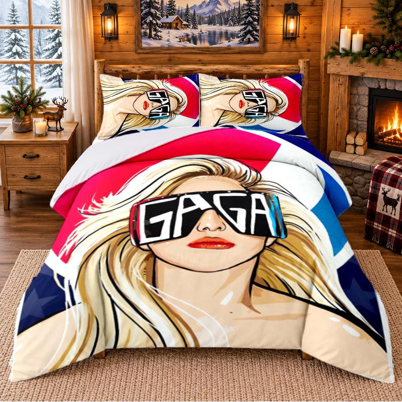Juego de Ropa de Cama con Estampado de Lady Gaga de 3 Piezas Sábana y Fundas de Almohada Para Dormitorio Interior