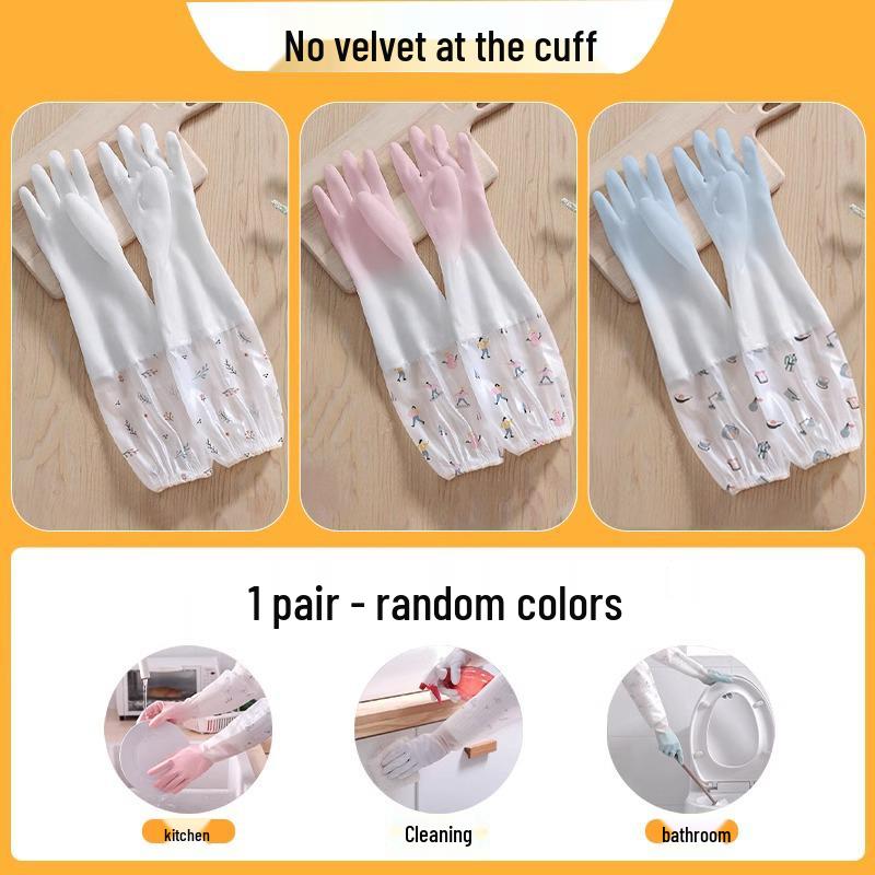 Women's Waterproof Velvet-Lined Rubber Dishwashing Gloves - Extended, Durable, Winter Hand Protection for Kitchen & Laundry