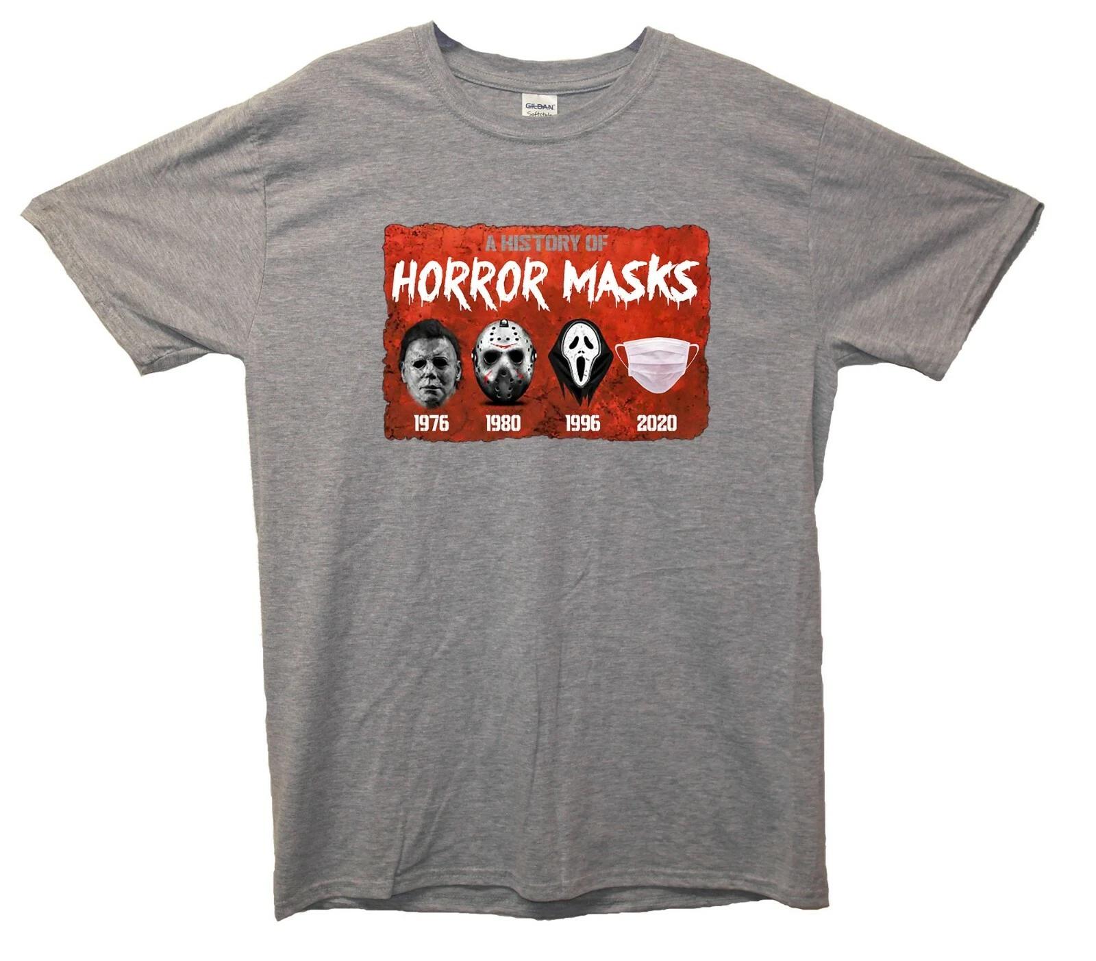 

History Of Horror Masks Printed T-Shirt Funny, Horror, Halloween M