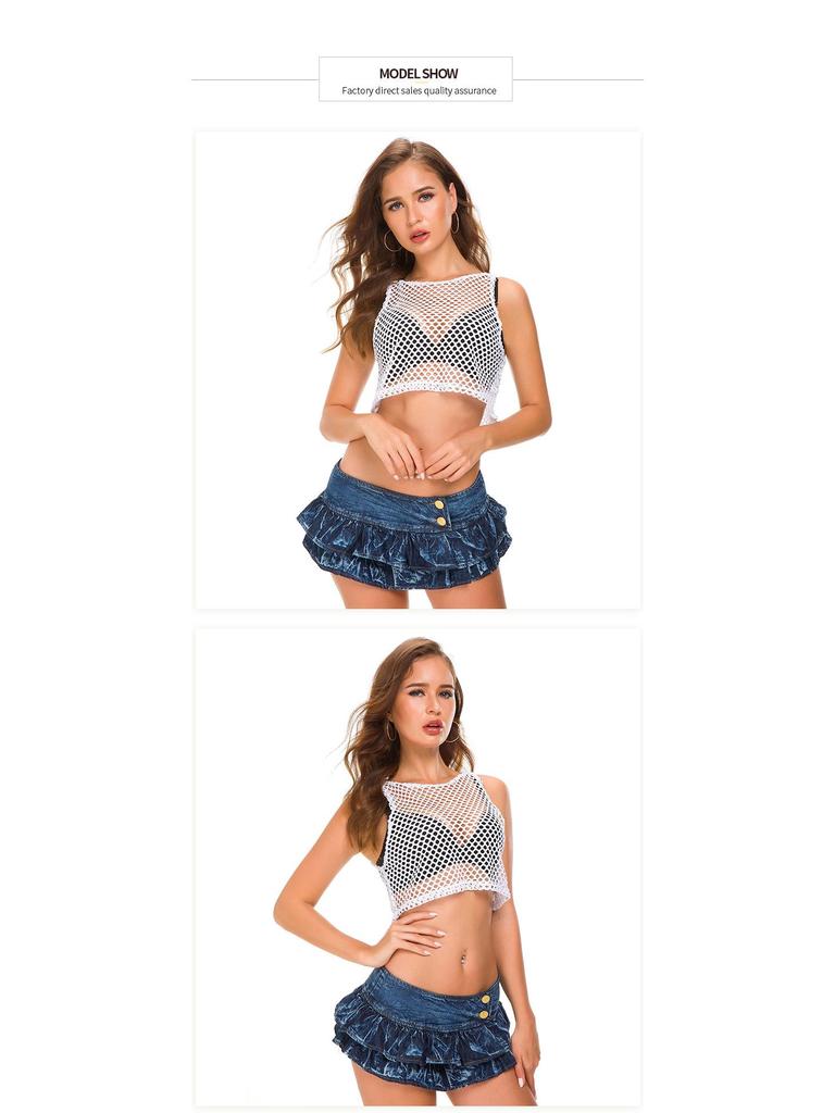 Korean Style Sexy Denim Mini Skirt: Performance Outfit for Lead Dancers, DJs, and Nightclub Singers