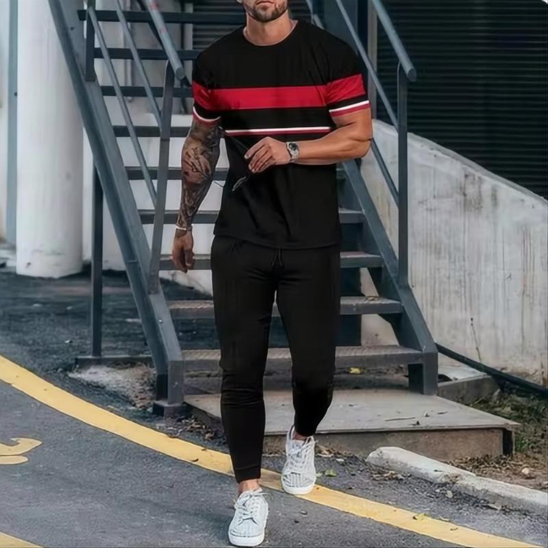 Men s Sports Set 3D Printed Retro Summer Fashion Casual Men s Set Short Sleeve T-shirt+Pants Set S