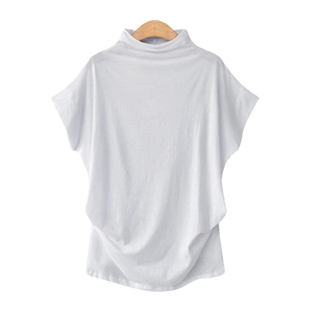 Plus Size Women's Solid Batwing Sleeve T-Shirt - Half-High Collar, Loose Fit, Polyester-Cotton Blend, Short-Sleeve