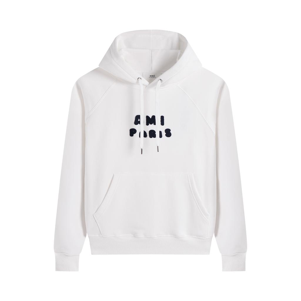 AMI 2025 Autumn and Winter New Letter Embroidery High-quality Cotton Hooded Sweatshirt Sweatshirt Couple Pullover