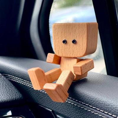Shaking Legs Wooden Man Charming Little Wooden Figure Desktop Decor Ornaments Cute Car Ornaments