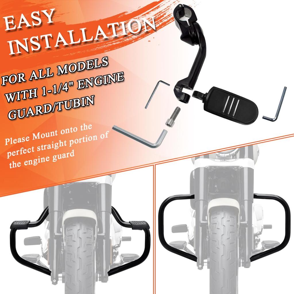 FOVPLUE Highway Foot Long Angle Adjustable Highway Pegs for Harley Street Electra Road Dyna with Engine Black 1.25" Pegs, Touring, Glide, Glide, King,