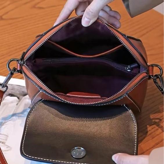 Oil wax cowhide women's bag single shoulder crossbody women's bag practical multi-compartment simple and fashionable change bag shell bag