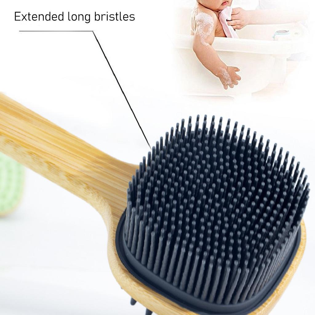 Long Handle Bath Brush with Handing Rope Silicone Shower Back Brush with Soft and Stiff Bristles