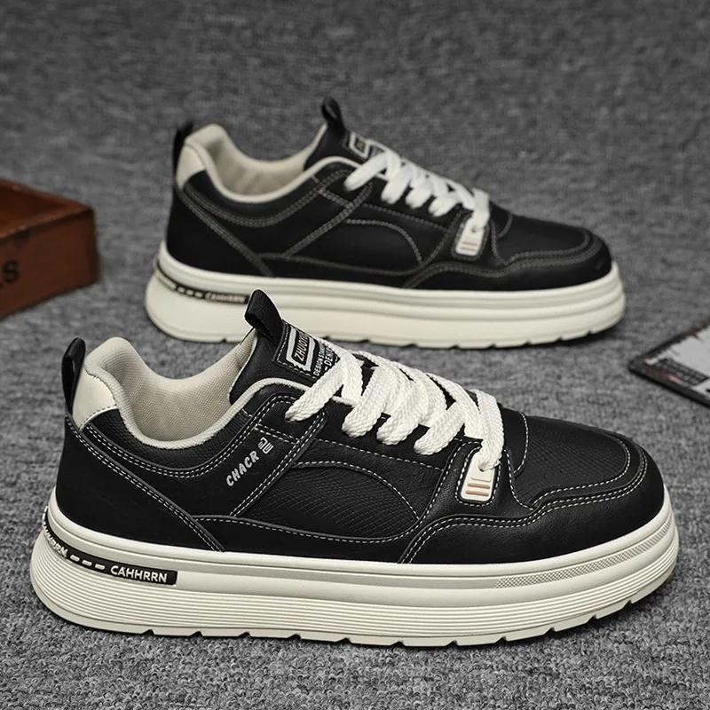 Men Casual Shoes Trend Men's White Shoes 2025 Spring Leather Surface Thick Sole Height Increasing Comfortable Casual Sneakers