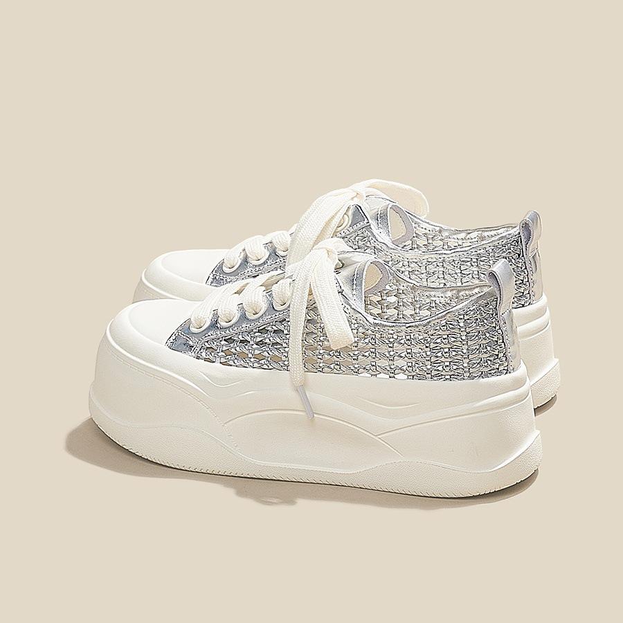 Ultra-light and breathable~ 7cm inner height-increasing hole shoes mesh white shoes women's 2025 new summer popular muffin board shoes