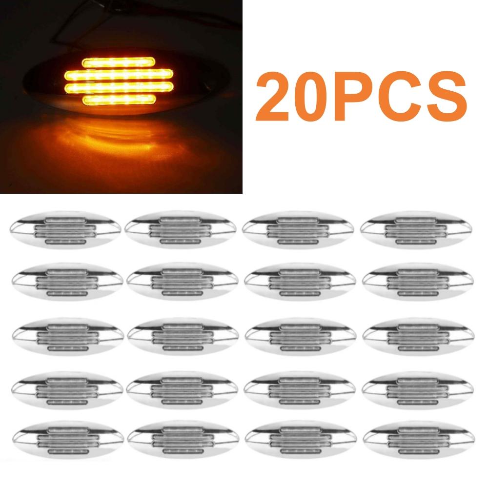 

20PCS 12v Trailer Lights LED Lamp Truck Side Light Amber 24 LED Oval Side Marker Clearance Lights Clear Lens For Freightliner