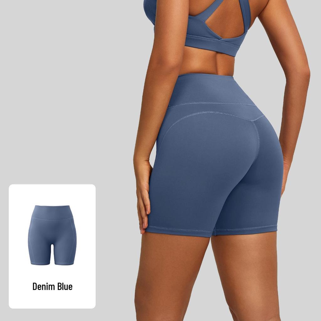 Women's High-Waisted Double-Sided Nylon Yoga Shorts with Tummy Control and Peach-Lift