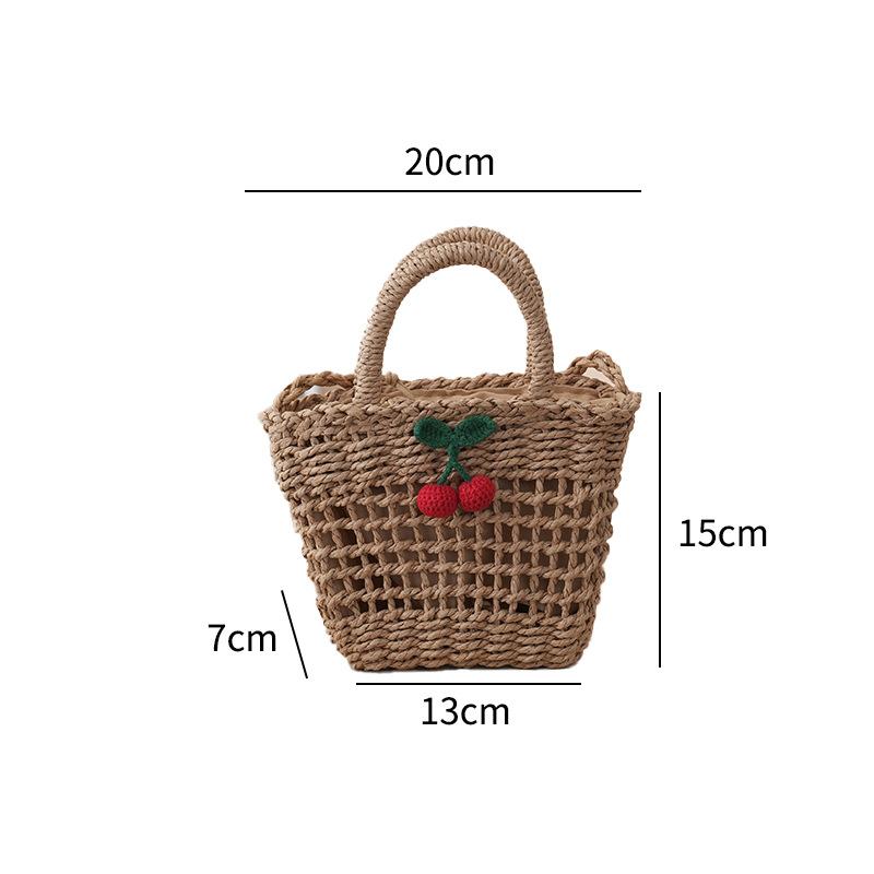 Cherry Straw Bag Women's New Summer Versatile Messenger Bag Seaside Beach Bag Woven Portable Vegetable Basket Bag
