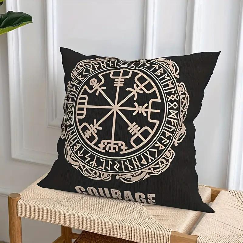 Mythical Runes Viking Patterns Digital Printing Pillow Cover Short Plush Suitable Living Room Bedrooms Sofas Throw Cushion Cover