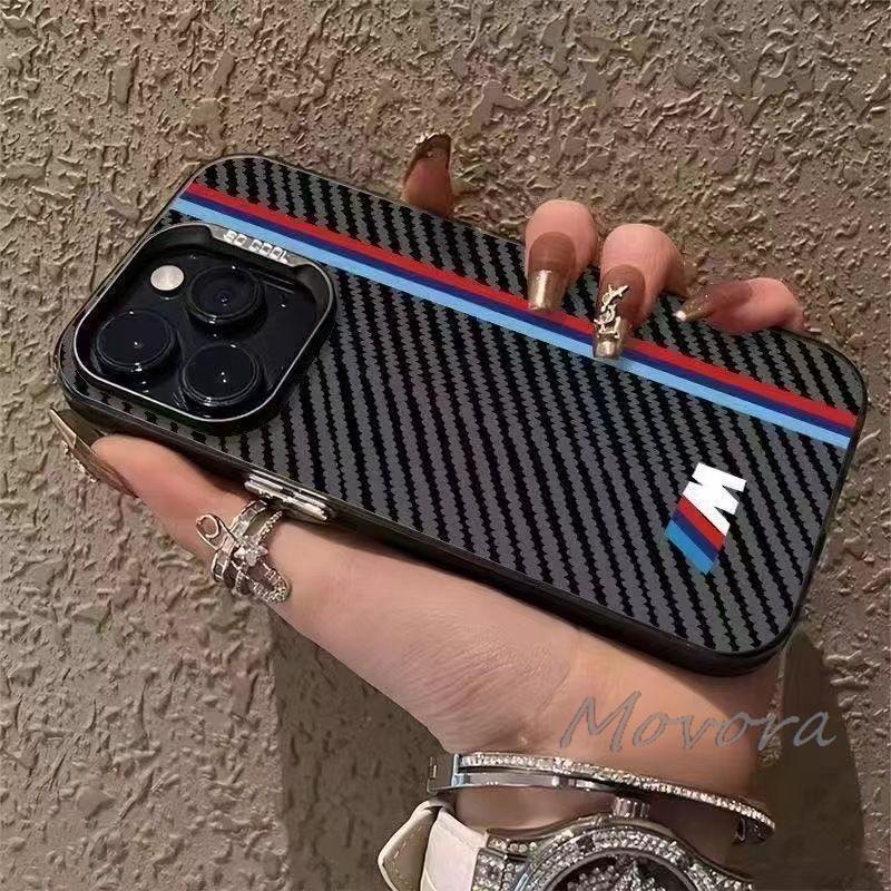 BBKT7 For iPhone 17 16e 16 15 14 13 12 11 Pro Max X XR XSMAX 8 7 Air Plus For BMW-M Logo Phone Case Carbon Fiber Texture Cover Sticker