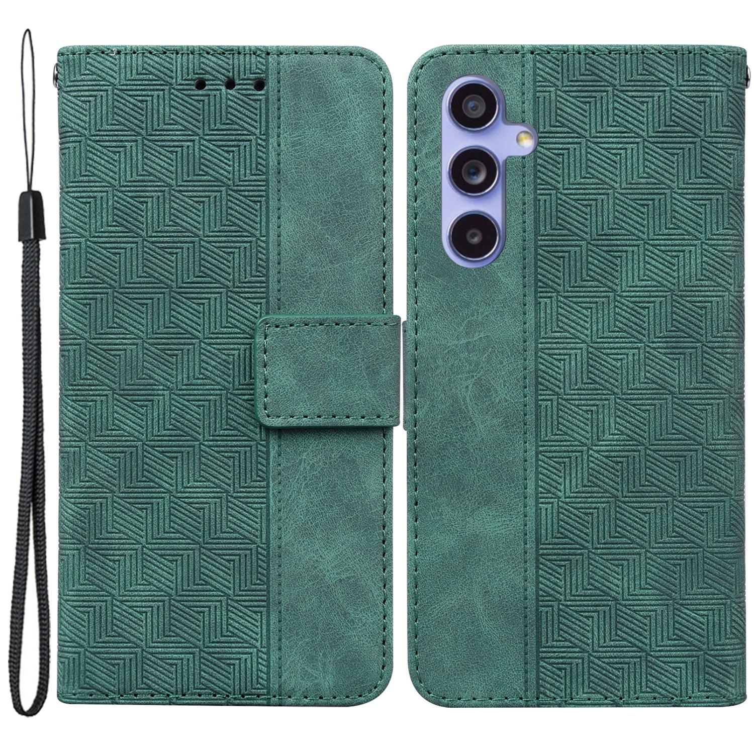 

For Samsung Galaxy A35 5G Leather Wallet Case Geometry Imprinted Phone Cover Green