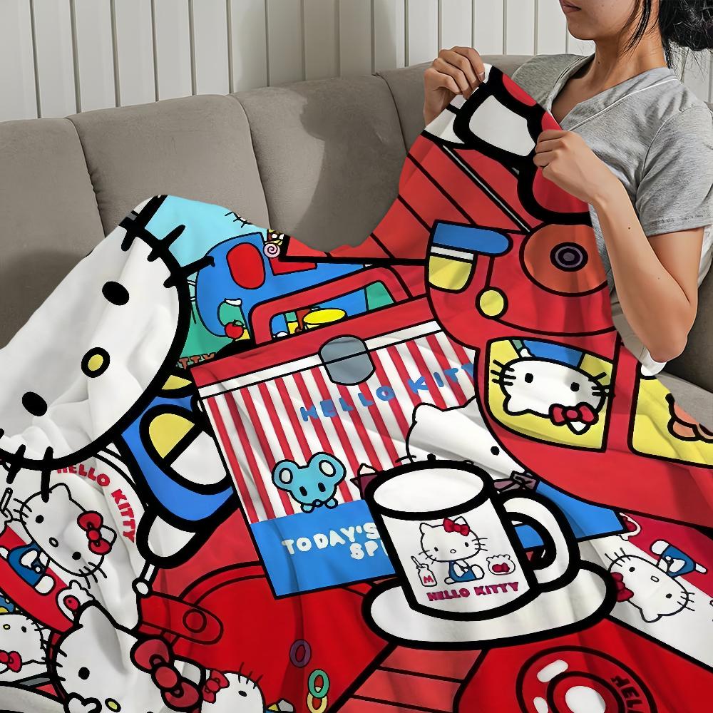 K-KittyS Cartoon Art Cute Hello Blanket For Soft Throw Blanket for Picnic Bed Sofa Home Bedroom Cozy Warm Comfortable
