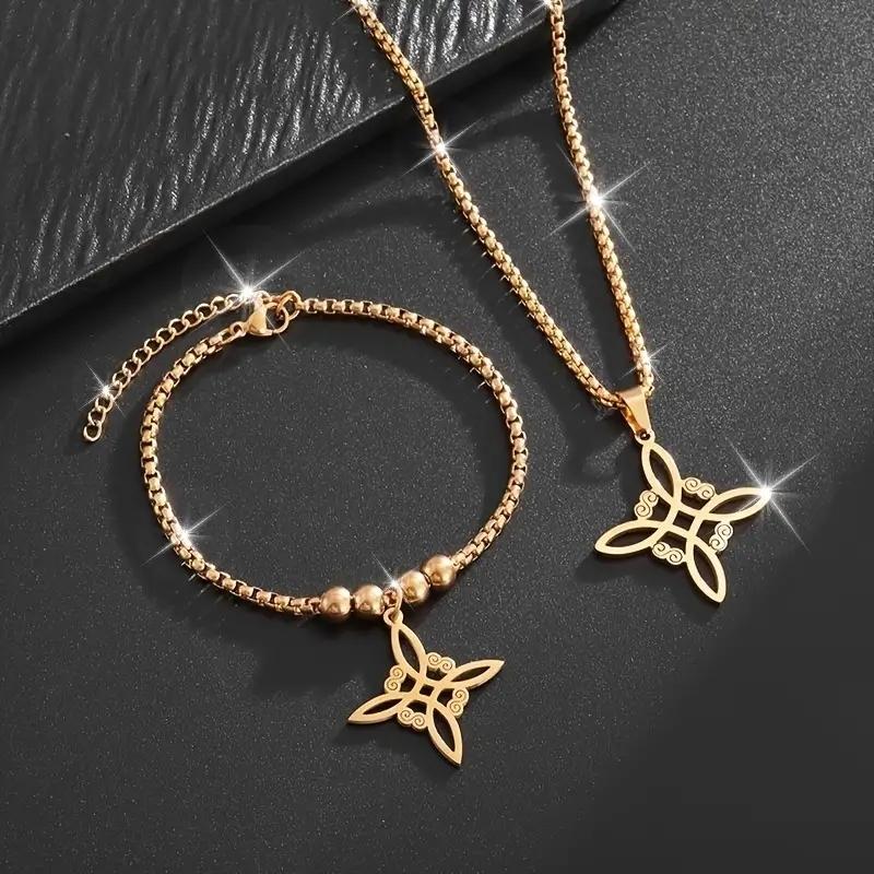 Witch Knot Bracelet Witchcraft Amulet Pendant Charm Bracelet for Unisex Adjustable Rope Chain Stainless Steel Chain
