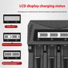 4-Channel Battery Charger Dock Adapter with LCD Screen for 2A 3A 18650 21700 16340 Cells Feature 4 Independent Bay