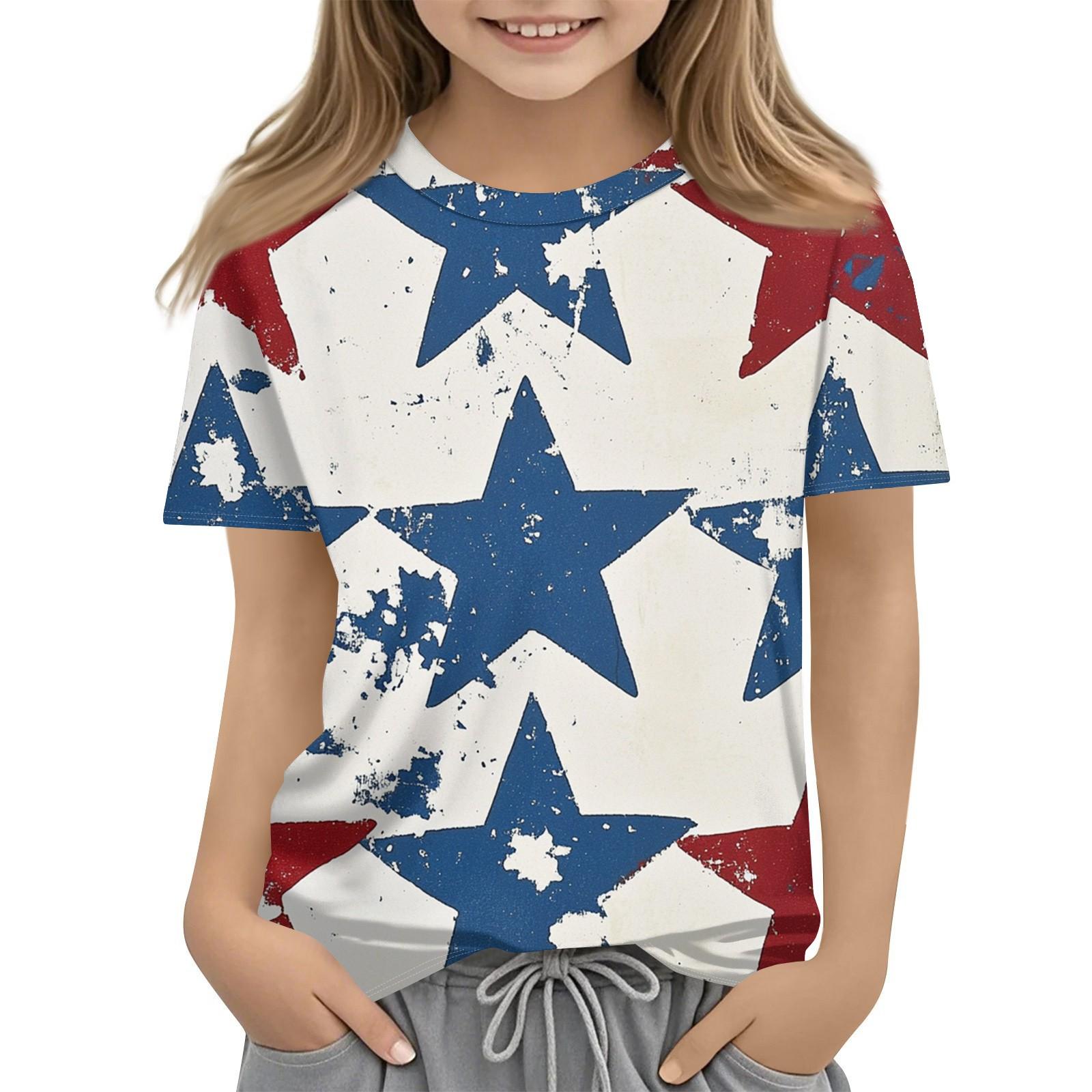 

Детская модная повседневная футболка с коротким рукавом и принтом «День независимости» с круглым вырезом 160 хаки