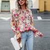 Women's Autumn Winter O Neck Ruffles Lantern Sleeve Floral Commuter Shirt Printed Shirt Tops