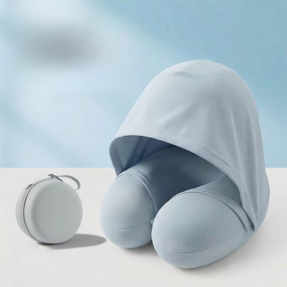 Foldable Design U-Shaped Neck Pillow Slow Rebound Hooded Neckrest Pad Long Flights
